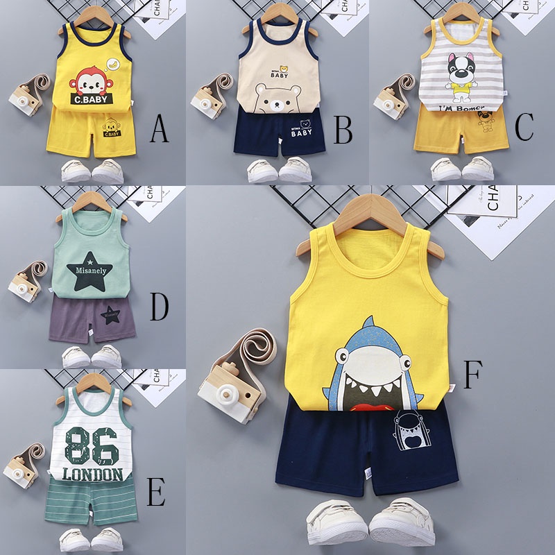 Bộ đồ SANITKUN chất liệu 100% cotton với áo không tay in hình hoạt hình cho bé trai bé gái