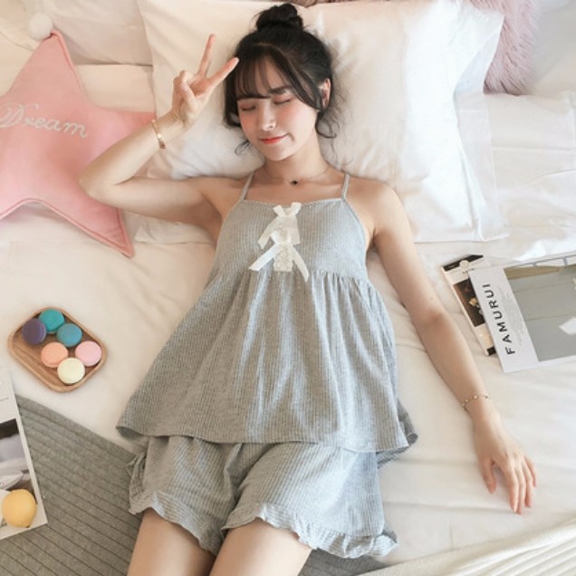Bộ mặc nhà 2 dây Cotton hàng Quảng Châu