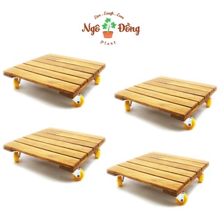 4 Đế Lót Chậu Cây Cảnh Chậu Hoa Bằng Gỗ Tràm Hình Vuông R30cm Có Bánh Xe Tròn Chịu Lực Lên Đến 120kg Di Chuyển Trong Nhà