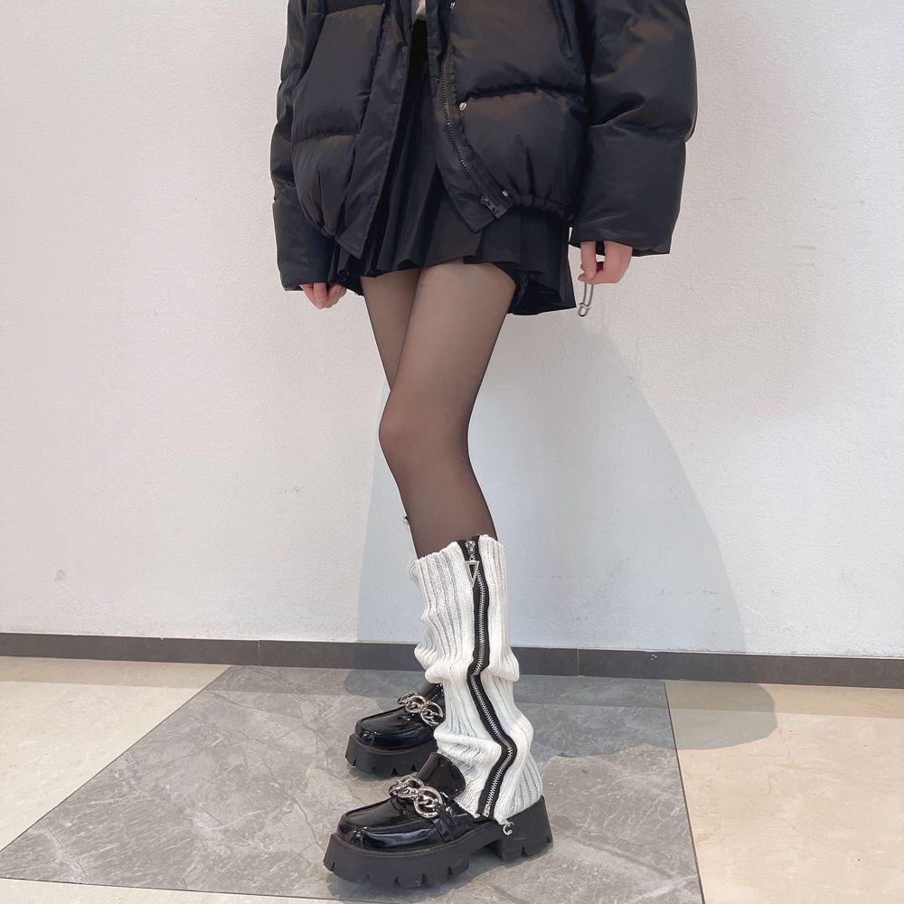 Daron Vớ Có Khóa Kéo Màu Trơn Cá Tính Phong Cách Harajuku Punk Hàn Quốc