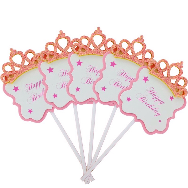đồ trang trí bánh sinh nhật bánh kem [FREESHIP] 5 thiệp cắm bánh vương miện