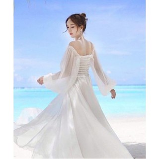 Đầm maxi Nhún ngực & Tay dài