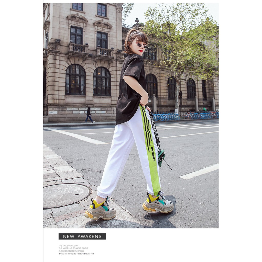 Quần jogger JEWIS trắng - vạt xanh đen - J57