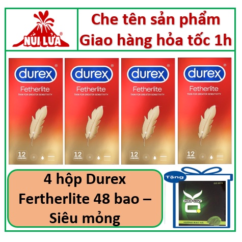 Combo 4 hộp Bao cao su SIÊU MỎNG Durex Fetherlite Tặng 1 hộp Vrt 3s - 51 cái