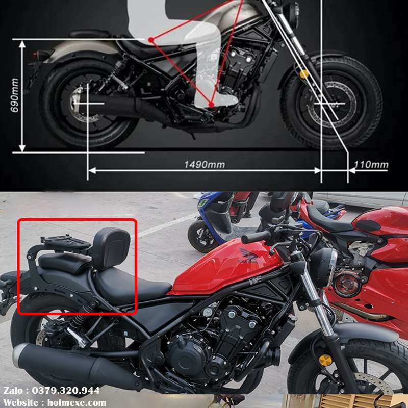 Baga Kèm Tựa Lưng Honda Rebel 300-500 Gập Thái Lan
