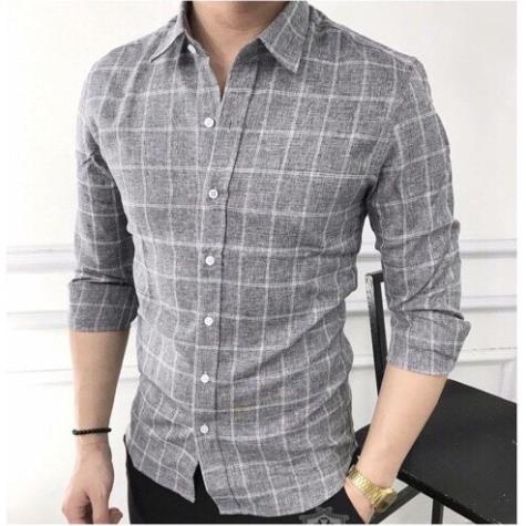 Áo sơ mi nam đẹp dài tay kẻ sọc hàn quốc cao cấp Áo Sơ Mi Xám Kẻ Đũi Ca Rô Cao Cấp LSM0022 !