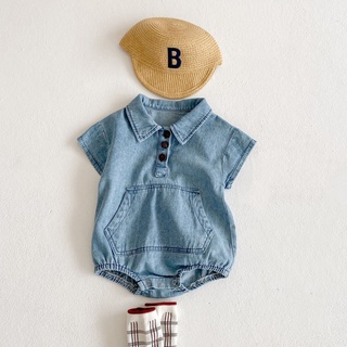 Áo Liền Quần Tay Ngắn Vải Cotton Phong Cách Hàn Quốc 2021 Dành Cho Em Bé