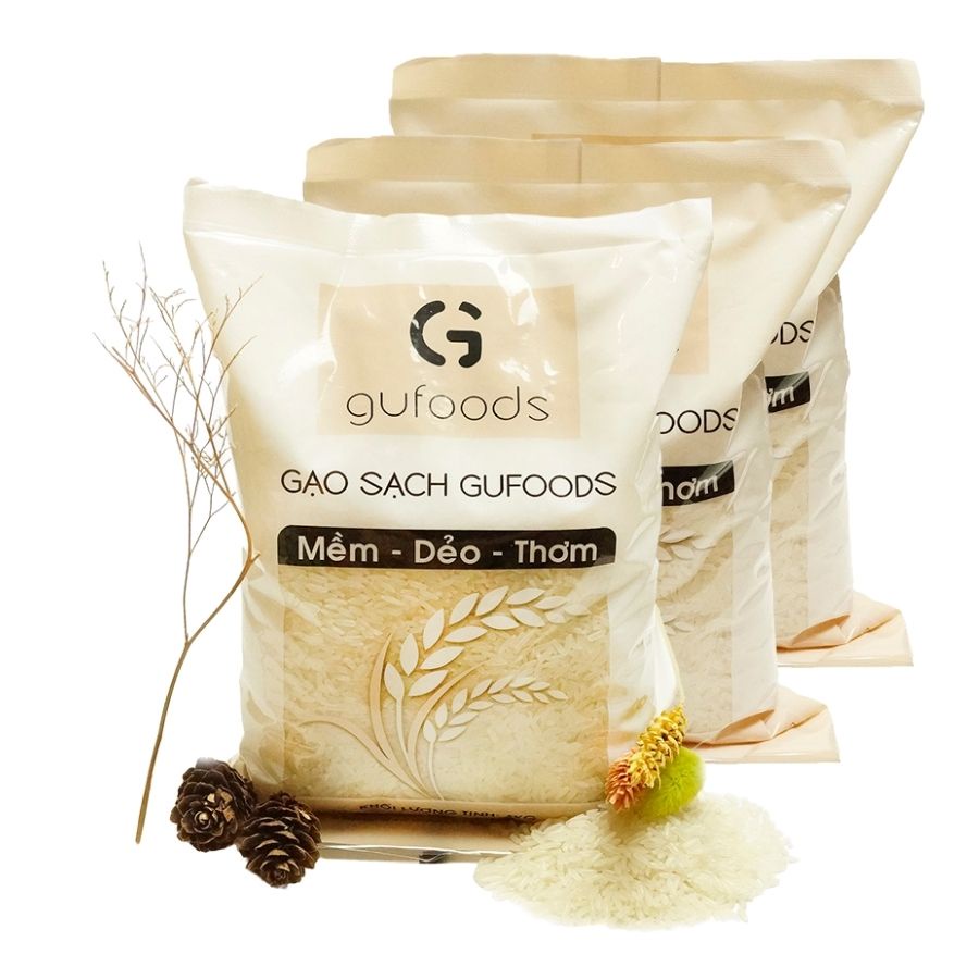 [VietGAP] Gạo ST25 GUfoods - Trắng sữa, dẻo, ngọt, thơm - Combo 3 túi (mỗi túi 1kg)