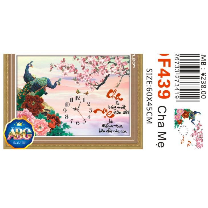 Tranh Đính Đá ABC 3D Đồng Hồ Cha Mẹ Tuyệt Đep DF439 (KHÁCH TỰ ĐÍNH) KT:60X45CM