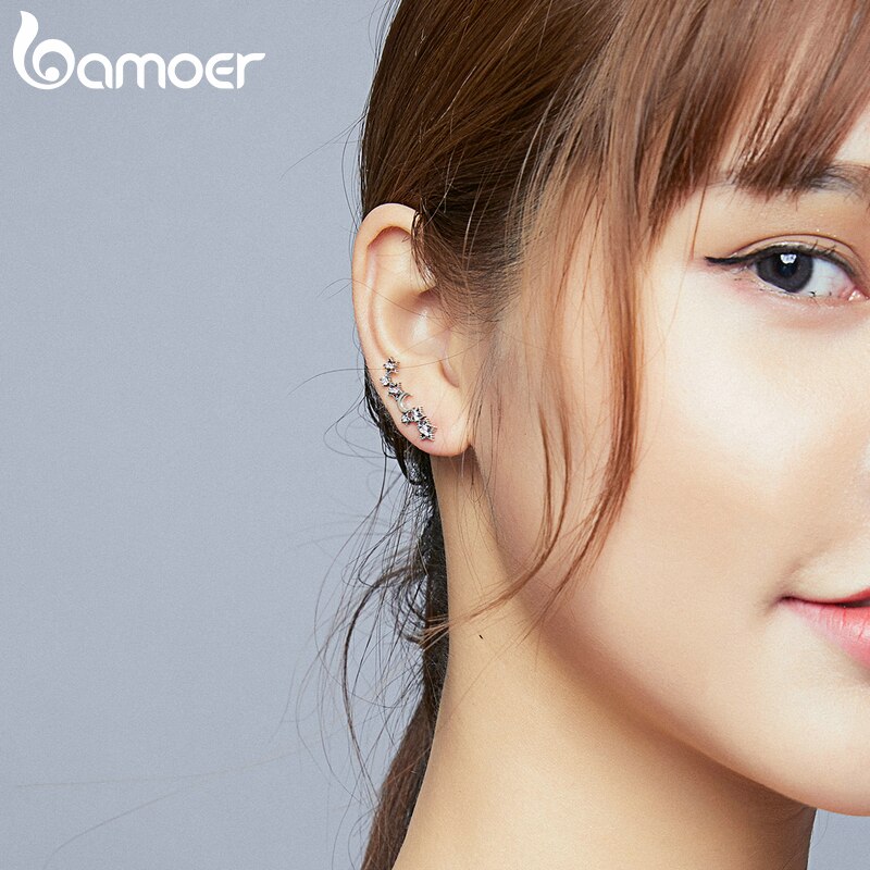 Khuyên Tai Bamoer SCE926 Bạc 925 Thật Kiểu Dáng Trăng Và Sao Thời Trang Nữ 2020