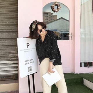 (HÌNH THẬT)Sơ mi lụa chấm bi