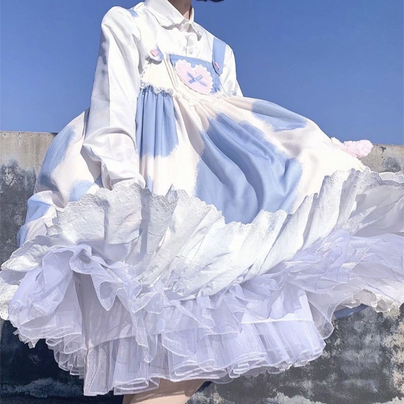 Đầm Yếm In Họa Tiết Bò Sữa Phong Cách lolita Xinh Xắn