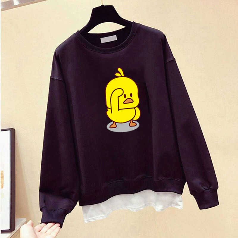 Áo Sweater Cotton Tay Dài Cổ Tròn In Hình Vịt Vàng Hoạt Hình 4 Màu Tùy Chọn Phong Cách Hàn Quốc Thời Trang Cho Nữ