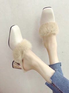 Giầy sục nữ lông vũ đế cách tân 7cm