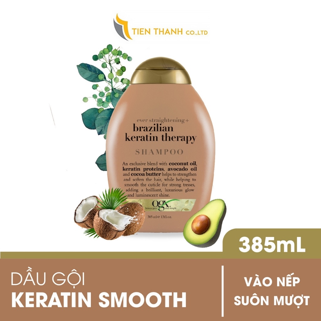 OGX Ever Straightening +Brazillian Keratin Therapy -Cặp gội xả Nâu vào nếp suôn mượt 385ml- Hàng chính hãng.