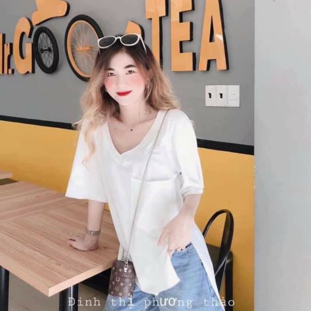 Áo bull cổ V xẻ tà trước sau