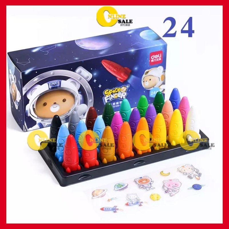Bộ 24 màu sáp hữu cơ tô màu cho bé hình tàu vũ trụ an toàn cho bé màu không bám tay Quà Tặng Cho Bé