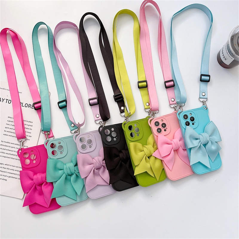 Ốp Điện Thoại Silicon Mềm Hình Tai Gấu 3D Dễ Thương Có Dây Đeo Chéo Cho iPhone 13 Pro Max 12 iPhone11