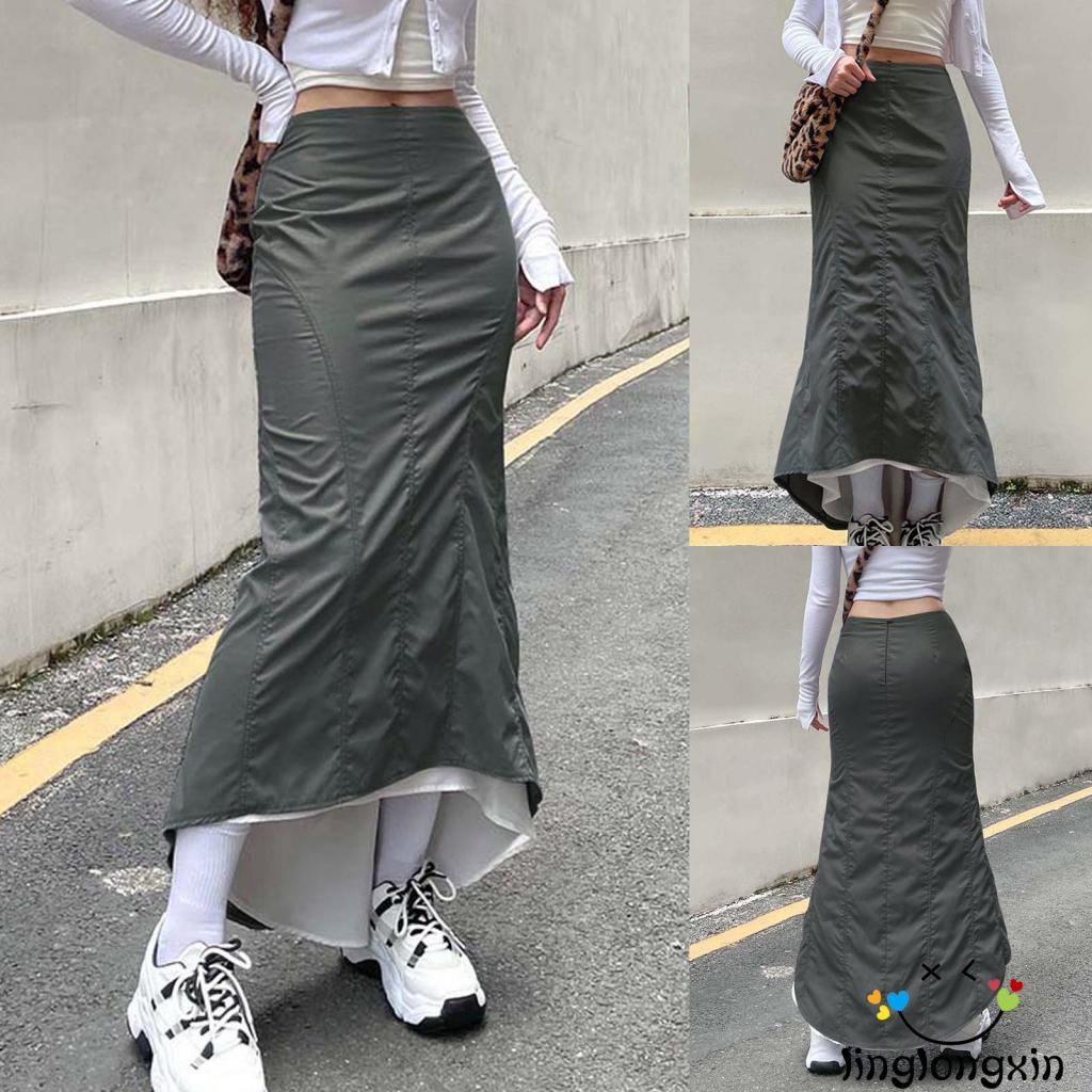 Chân Váy Xòe Dài Phong Cách Harajuku Vintage 90s Linglongxi2-Y2K