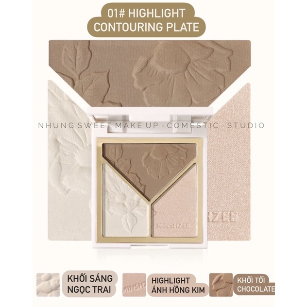 Bảng 3in1 Highlight + khối hàm khối mũi + má nude hồng cam  All in 1 phù hợp mọi loại da