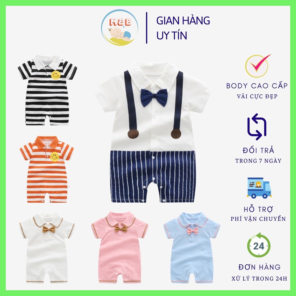 Bodysuit cho bé bộ body đùi cho bé trai gái sơ sinh cộc tay Cực Đẹp Thắt Nơ Công Tử hàng QC Cao Cấp từ 3-12kg - BDC19