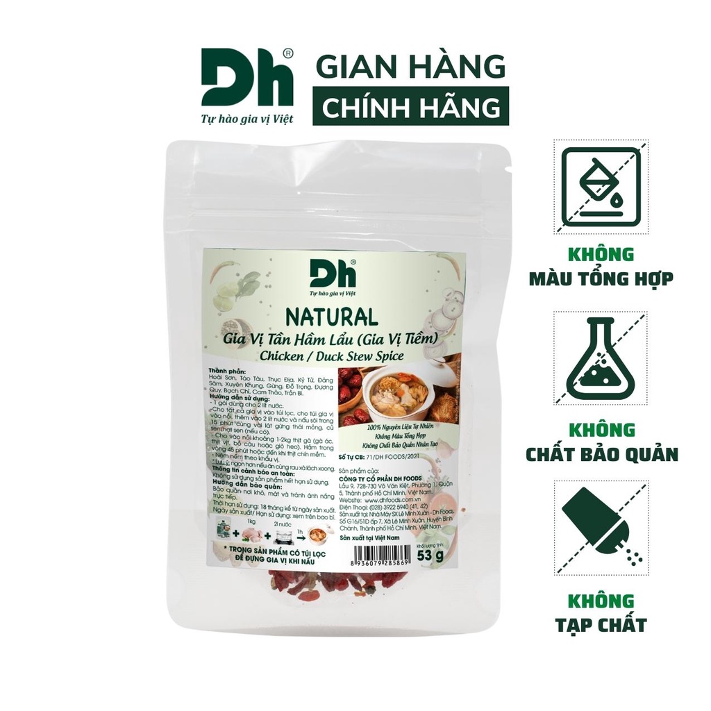 Gia vị tần hầm lẩu (tiềm) Natural DH Foods nêm sẵn thành phần tự nhiên gói 53gr - DHGVT98