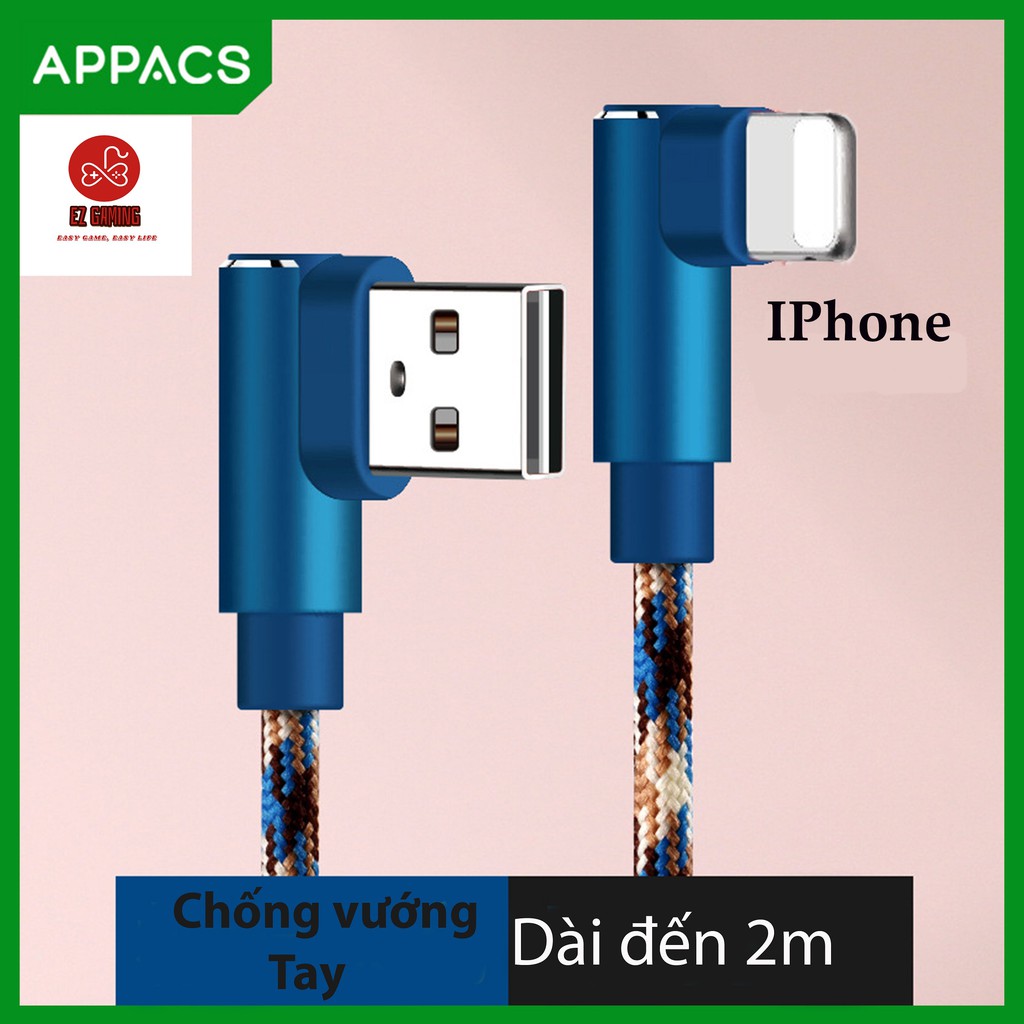 Cáp sạc IPdài 2m APPACS cao cấp chống vướng tay khi chơi game,xem phim... rằn ri cực phong cách