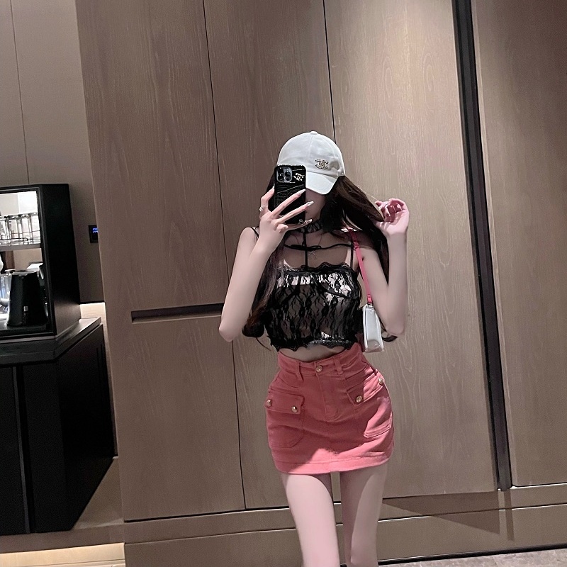 &quot;Hot little girl&quot; gold button work clothes style pocket hot girl denim short skirt new summer large versatile short skirt