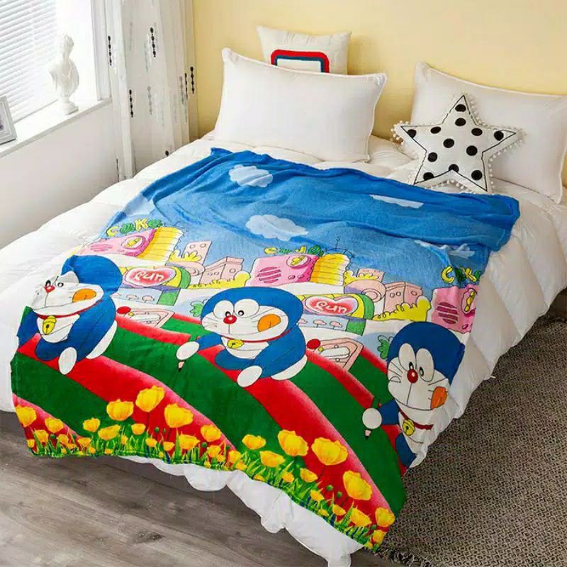 Chăn Bông Dày Mềm Mại In Hình Doraemon Hello Kitty Dễ Thương 180x200