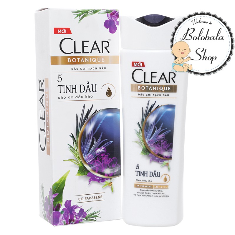 Dầu gội sạch gàu Clear Botanique 5 tinh dầu 180g (175ml) dành cho da đầu khô