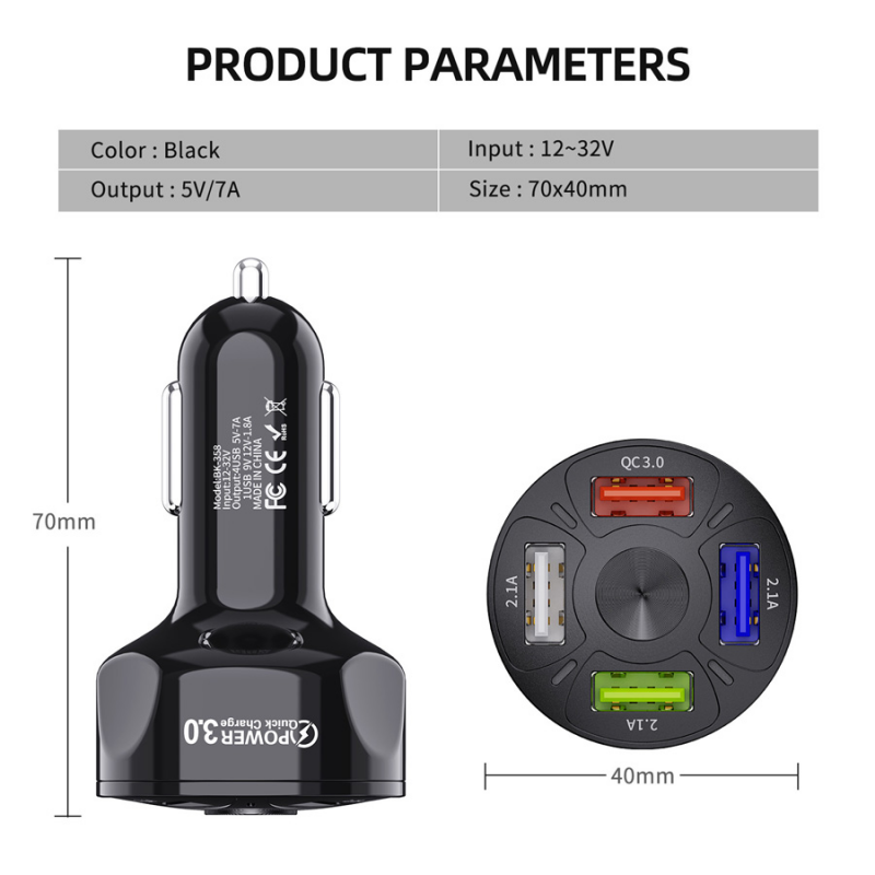 Cổng Cắm Sạc Nhanh HdoorLink 4 Cổng Usb 7a 48w Qc3.0 Cho Iphone Trên Xe Hơi