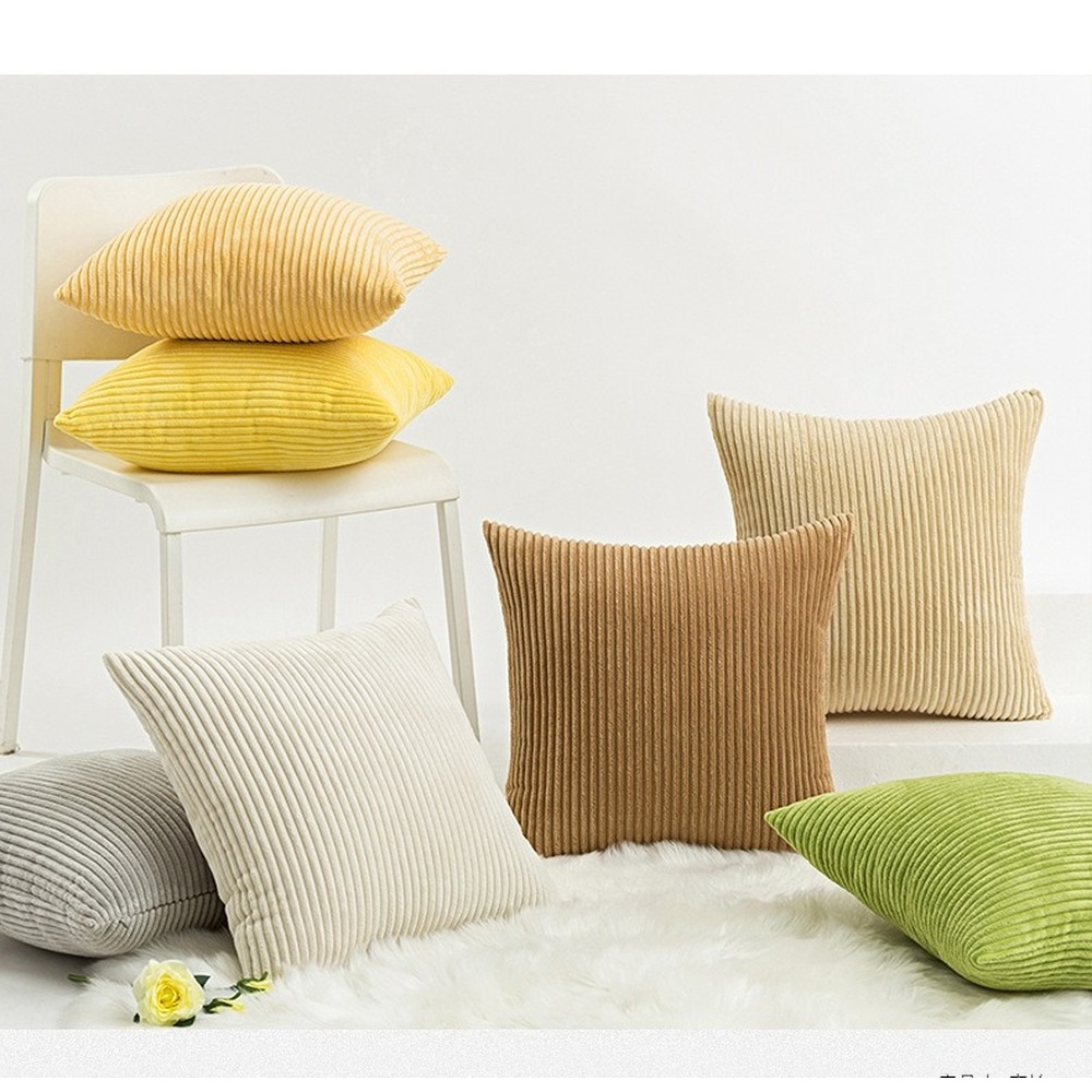 Vỏ Gối Sofa Nhung Kẻ Hình Vuông Nhiều Kích Thước 60x60cm Trang Trí Phòng Khách/Nhà Cửa