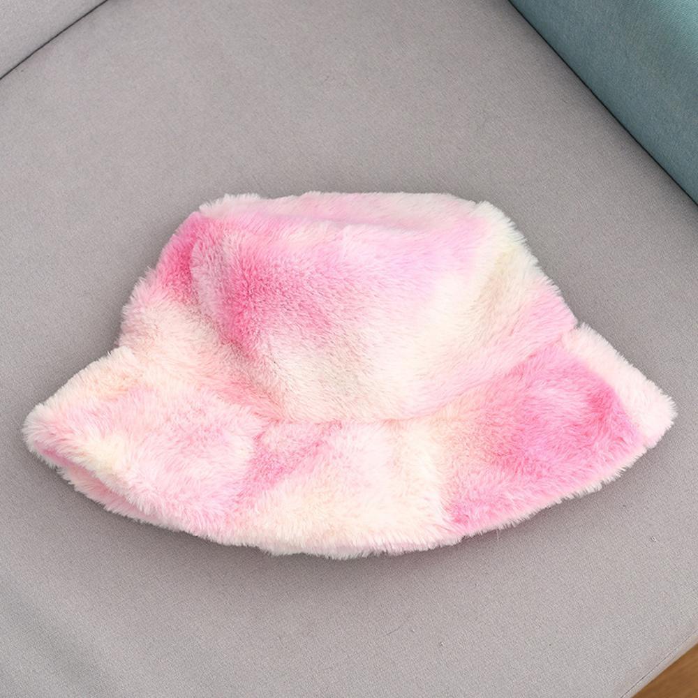 JUNE Mũ Bucket Màu Nhuộm Cầu Vồng Thời Trang Mùa Đông Ấm Áp