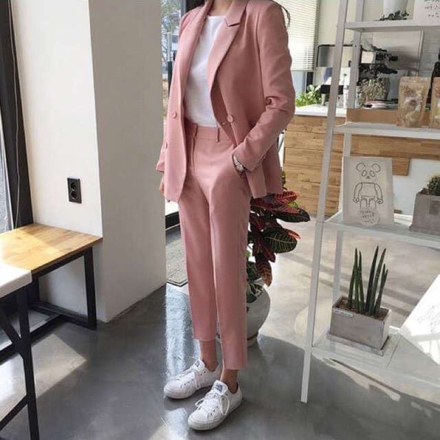 Set vest hồng Hàn Quốc