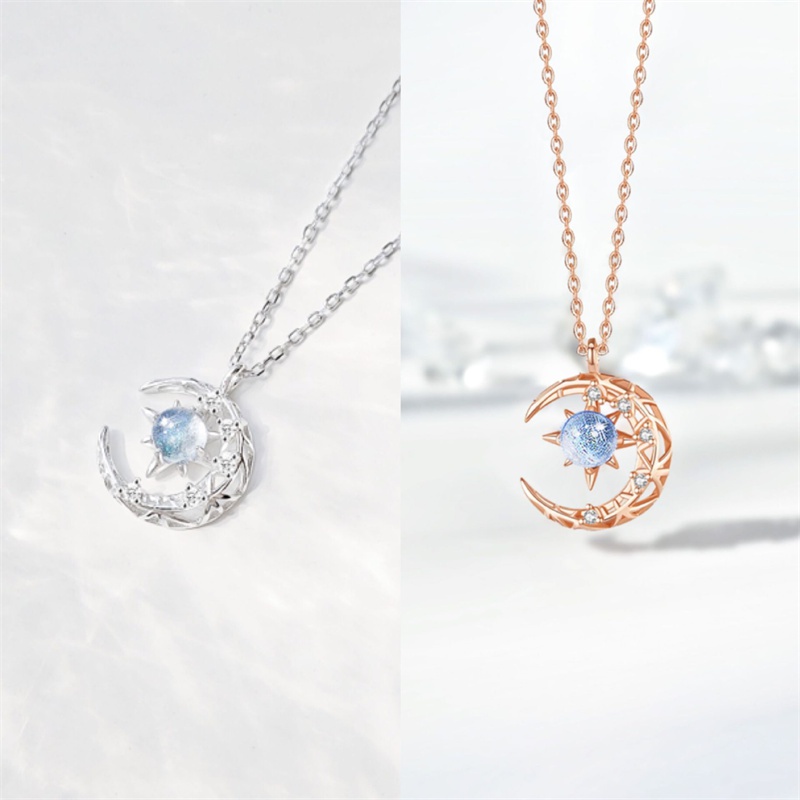 Vòng cổ Mặt Trăng Và Ngôi Sao Màu Xanh Dương Đính Đá Sáng Tạo