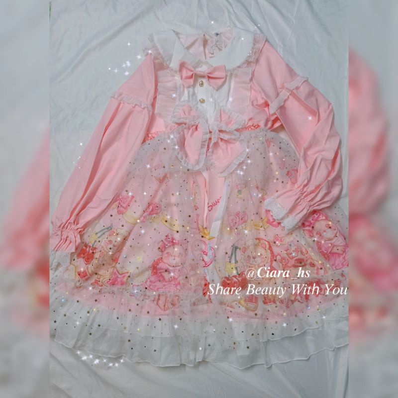 [Có Ảnh Thật - Order Hàng Loại 1] (L) Váy đầm Công chúa Lolita nơ bản to hình gấu hồng đáng yêu loại đẹp nhiều màu