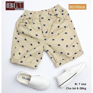 Quần short kaki cho bé trai màu kem in hình chú voi