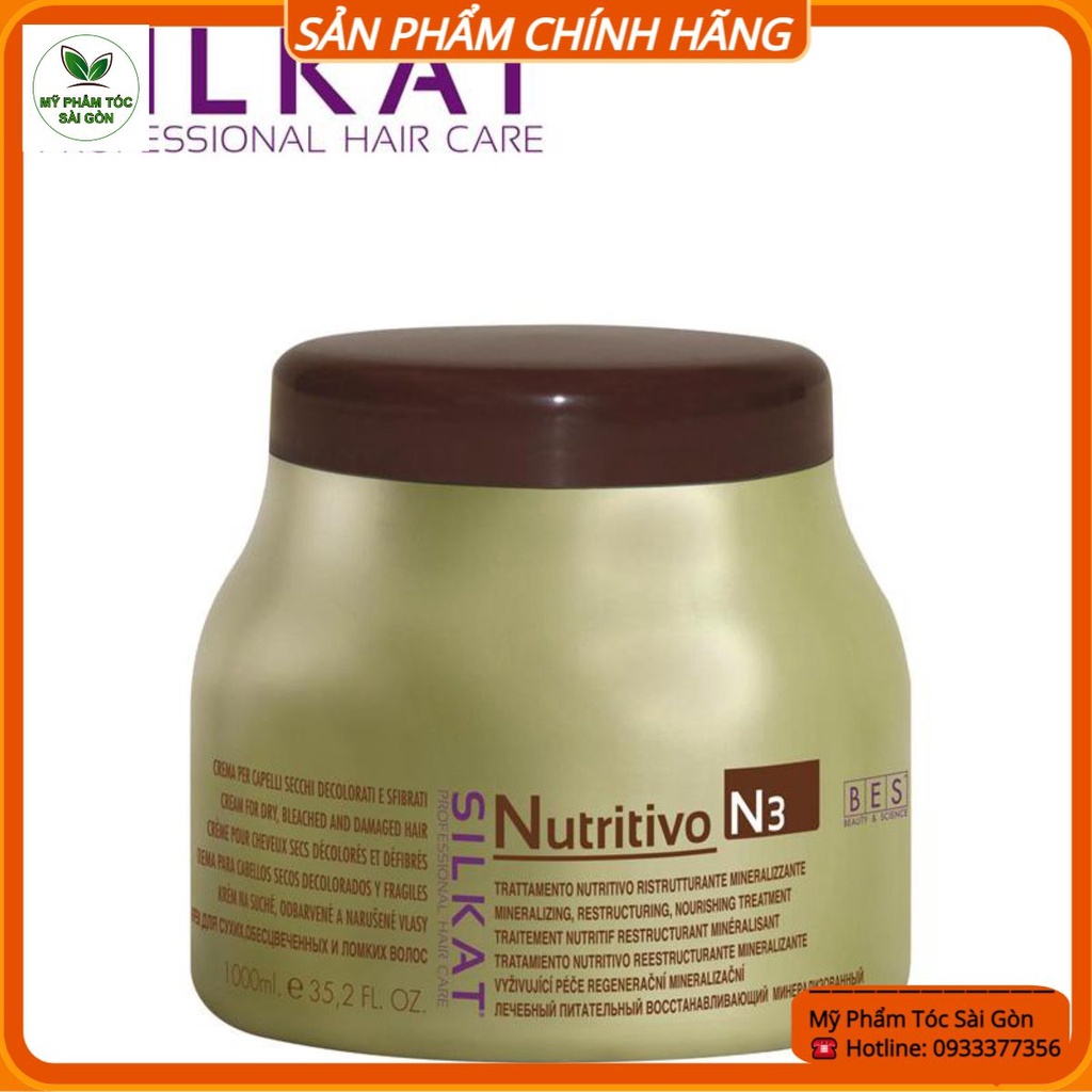 Hấp dầu (Kem ủ tóc) phục hồi tóc Bes Silkat Nutritivo N3 500ml, 1000ml(HÀNG CHÍNH HÃNG)
