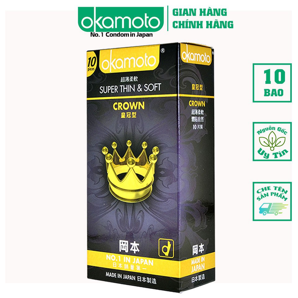 Bao Cao Su Okamoto Crown Kích Cở Nhỏ Siêu Mỏng Và Mềm Mại Hộp 10 Cái