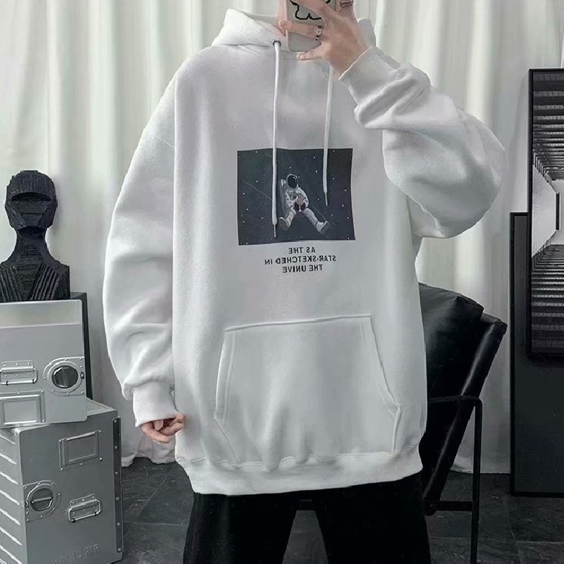 Áo hoodie tay dài dáng rộng in chữ phong cách hiphop đường phố Hàn Quốc thời trang mùa đông cho nam cỡ lớn M-5XL