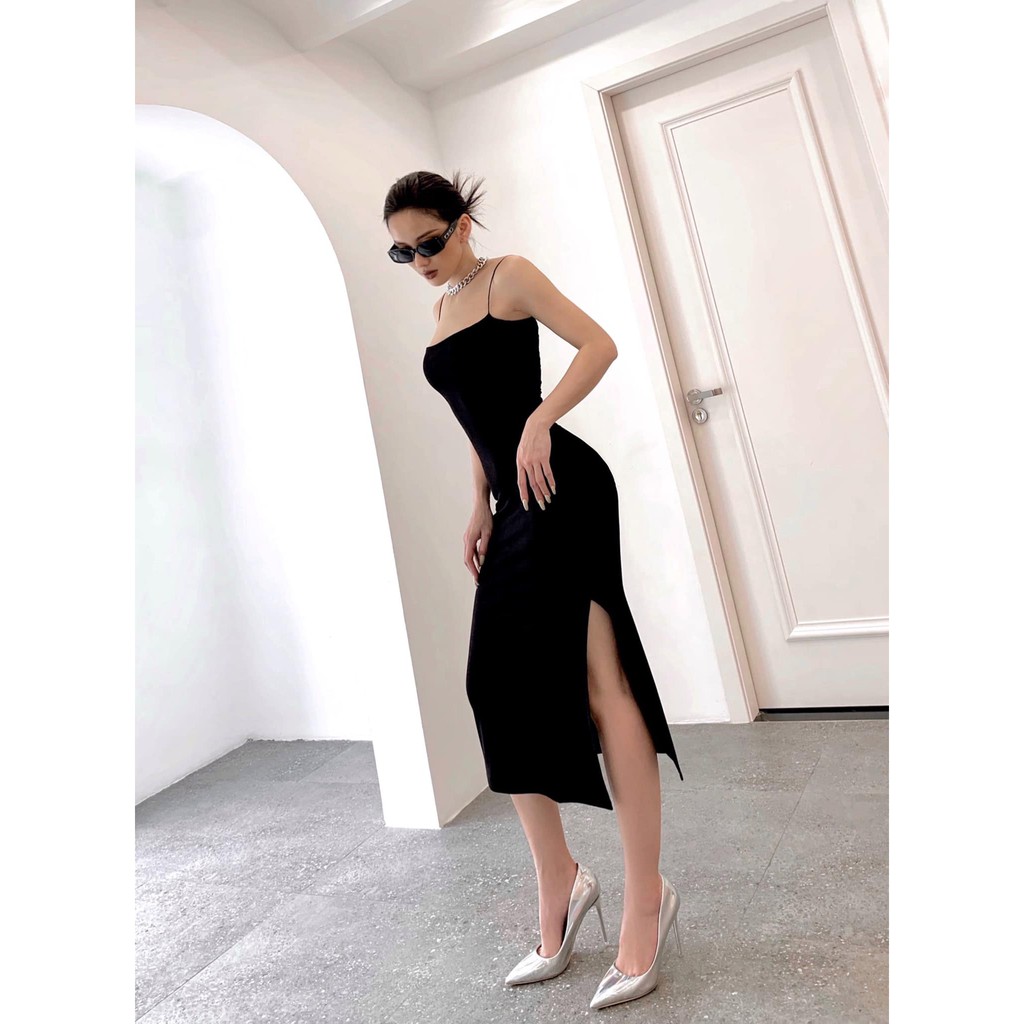 Váy Hai Dây Dài BUSY Thun Dẻo Hai Lớp Co Giãn Xẻ Vạt VHDD | BigBuy360 - bigbuy360.vn