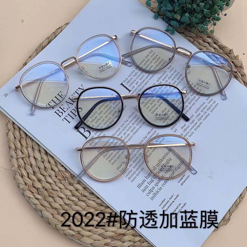 Mắt Kính Gọng Kim Loại Tròn Chống Bức Xạ Máy Tính Phong Cách Hàn Quốc Cho Nam Và Nữ