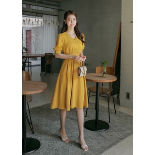 Đầm váy freesize vàng bo eo