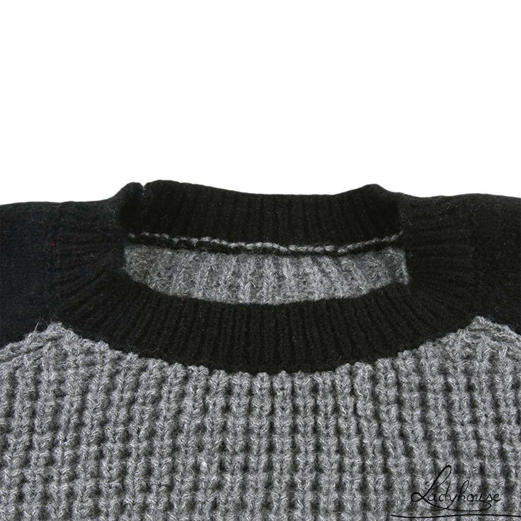 Áo Sweater Lửng Tay Dài Cổ Tròn Cắt Xẻ Màu Xám Ghép Vải Shrug Dành Cho Bạn Nữ LDD