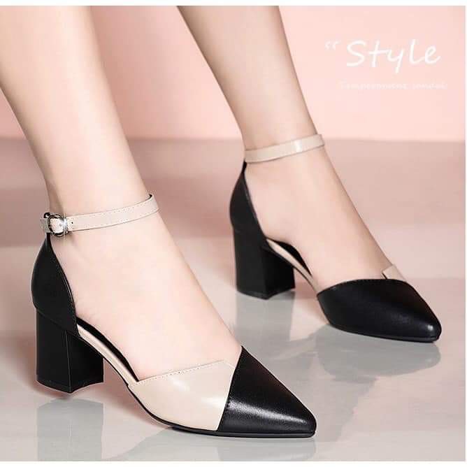 FREE SHIP Giày cao gót / sandal cao gót vuông 5p phối da siêu đẹp | BigBuy360 - bigbuy360.vn