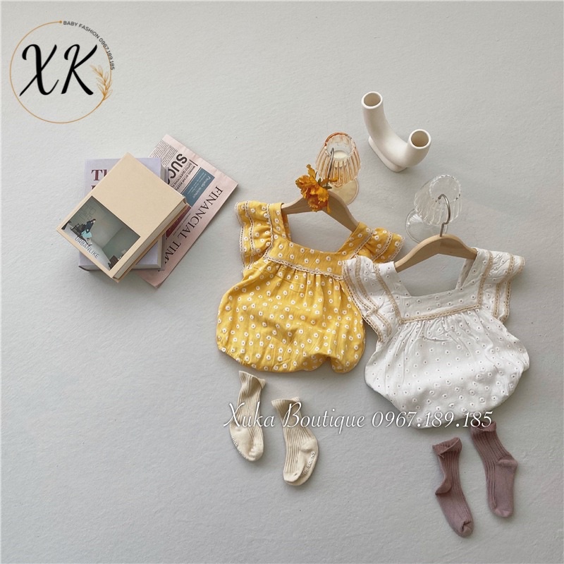 Bodysuit Cộc Tay Cánh Tiên Hoạ Tiết Hoa Bé Gái 0-2 Tuổi Xuka Boutique Set Quần Áo Sơ Sinh 2022 Quảng Châu