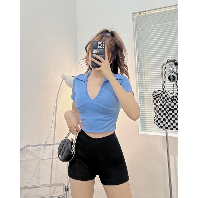 ÁO CROPTOP POLO TAY NGẮN CÚP NGỰC▪Polo croptop▪️