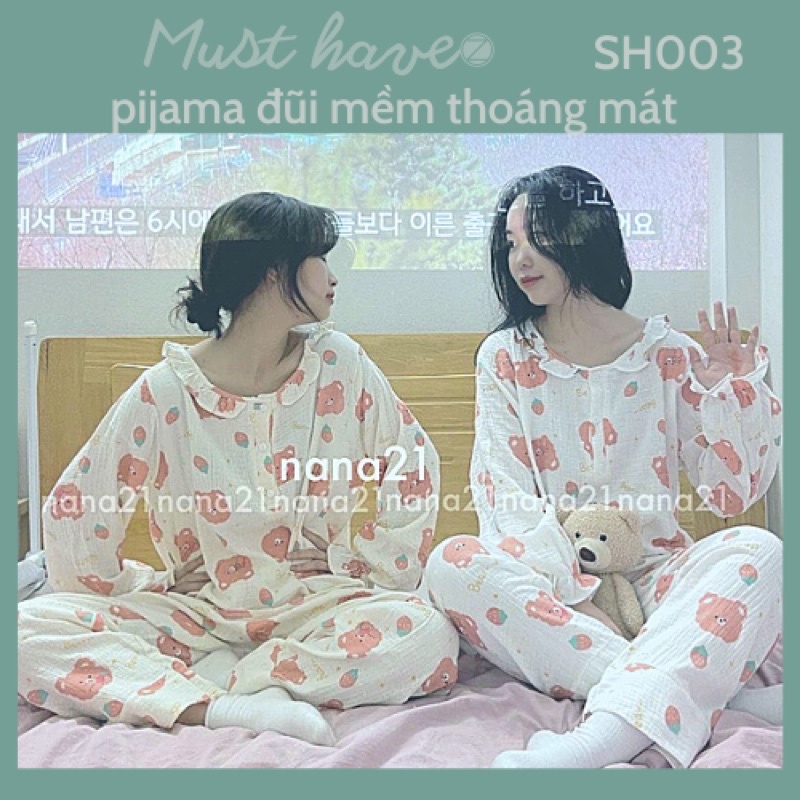 Đồ ngủ nữ/ pyjama mặc nhà dài tay chất đũi xốp nhiều hoạ tiết cao cấp SH003