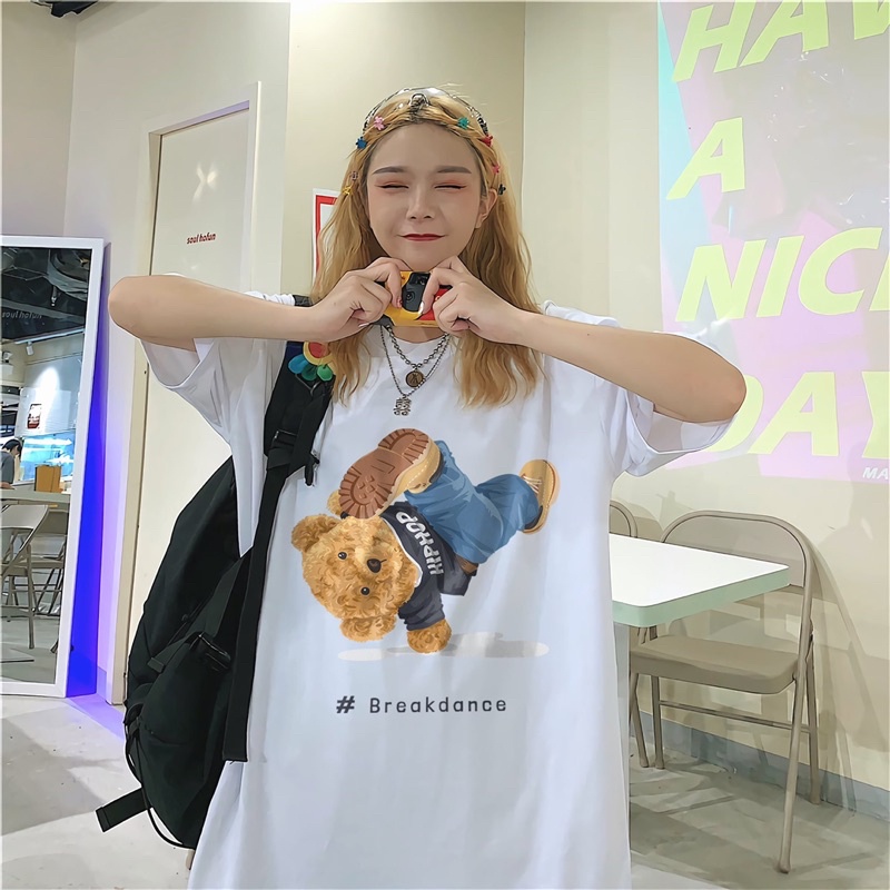 Áo thun tay lỡ in gấu cute