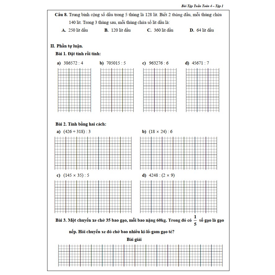 Sách Bài Tập Tuần Toán 4 Tập 1 (1 cuốn)